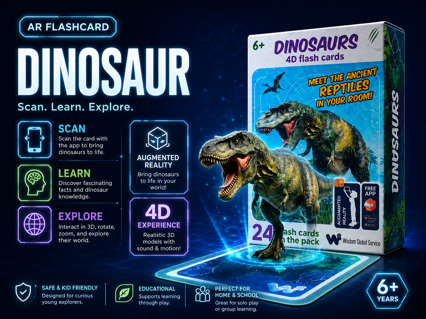 AR Dinosaur Flashcards — Set of 24