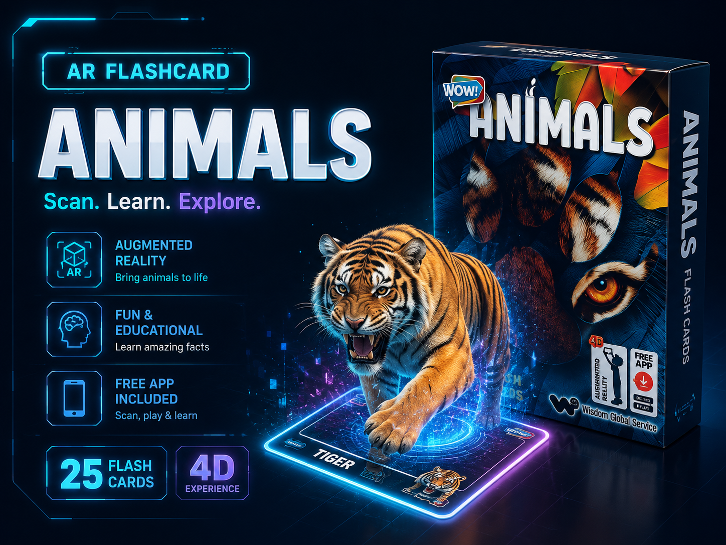 AR Animals 4D Flash Cards - Set of 25